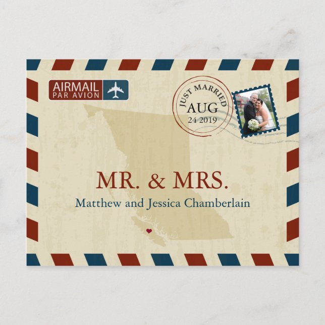 British Columbia Airmail | Wedding Thank You Postcard (Front)