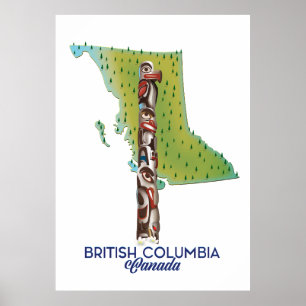 British Columbia Canada map poster. Poster