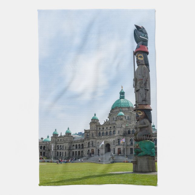 British Columbia Parliament - Victoria, Canada Tea Towel (Vertical)