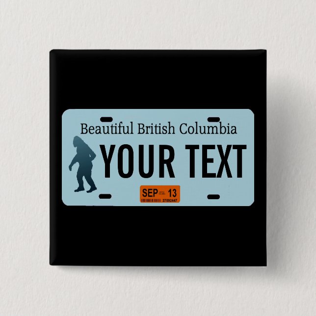 British Columbia Sasquatch License Plate 15 Cm Square Badge (Front)