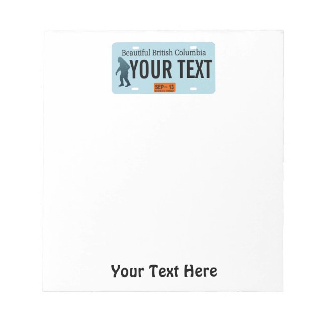 British Columbia Sasquatch License Plate Notepad (Front)