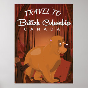 British Columbia vintage cartoon travel poster. Poster