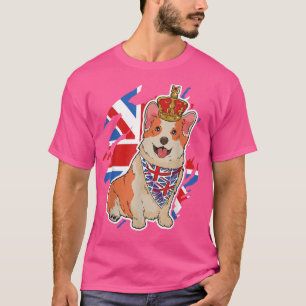 British Corgi Dog Crown Union Jack Queens Platinum T-Shirt