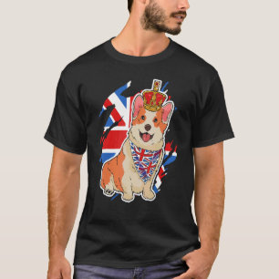 British Corgi Dog Crown Union Jack Queens Platinum T-Shirt