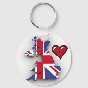 British country flag red heart key ring