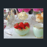 British Cream Tea Postcard<br><div class="desc">Fabulous image British cream Tea featuring strawberries scones and clotted cream,  vintage china and pink roses.</div>