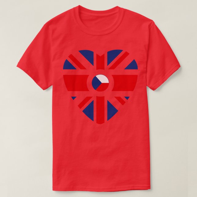 British Czech Multinational Patriot Flag Heart T-Shirt (Design Front)