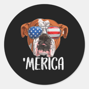 British English Bulldog Dog 4th Of July American F Classic Round Sticker