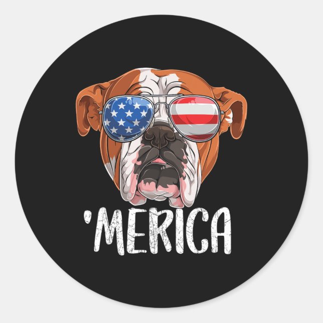 British English Bulldog Dog 4th Of July American F Classic Round Sticker (Front)