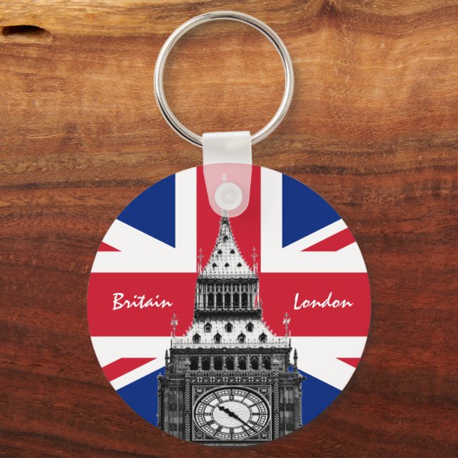 British Flag & Big Ben - London, Travel UK /sports Key Ring (Front)