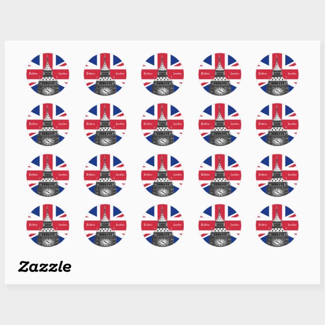 British Flag & Big Ben - London, UK /sports fans Classic Round Sticker (Sheet)