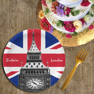 British Flag & Big Ben - London, UK /sports fans Paper Plate