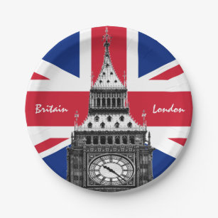 British Flag & Big Ben - London, UK /sports fans Paper Plate