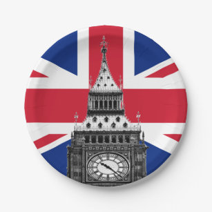 British Flag & Big Ben - London, UK /sports fans Paper Plate