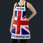 British flag custom BBQ cooking kitchen apron<br><div class="desc">British flag custom BBQ cooking kitchen apron for men and women. Add your own funny quote, name or saying. Personalised baking aprons with humourous text. Fun Birthday gift ideas for him or her. Also great for patriotic barbecue party. Available in small, medium and large sizes. White or custom background colour....</div>