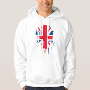 British Flag Distressed Design Men's White Hoodie