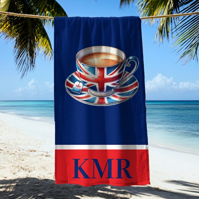 British Flag English Teacup Monogram Beach Towel (Creator Uploaded)