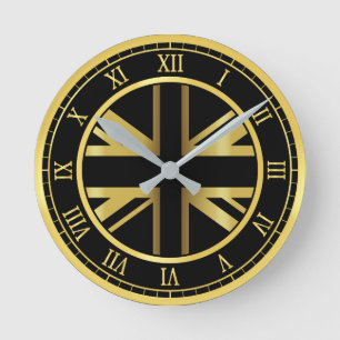British Flag Gold Round Clock