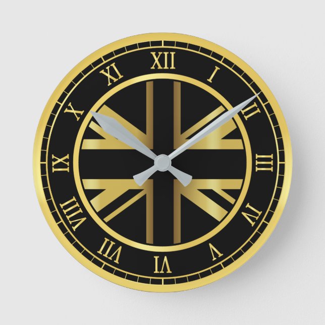 British Flag Gold Round Clock (Front)
