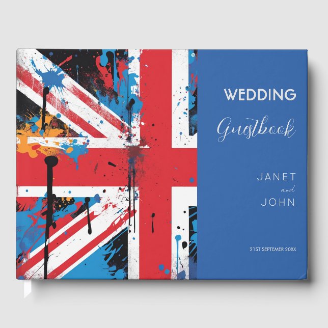 British Flag Graffiti Wedding  Guest Book (Front)