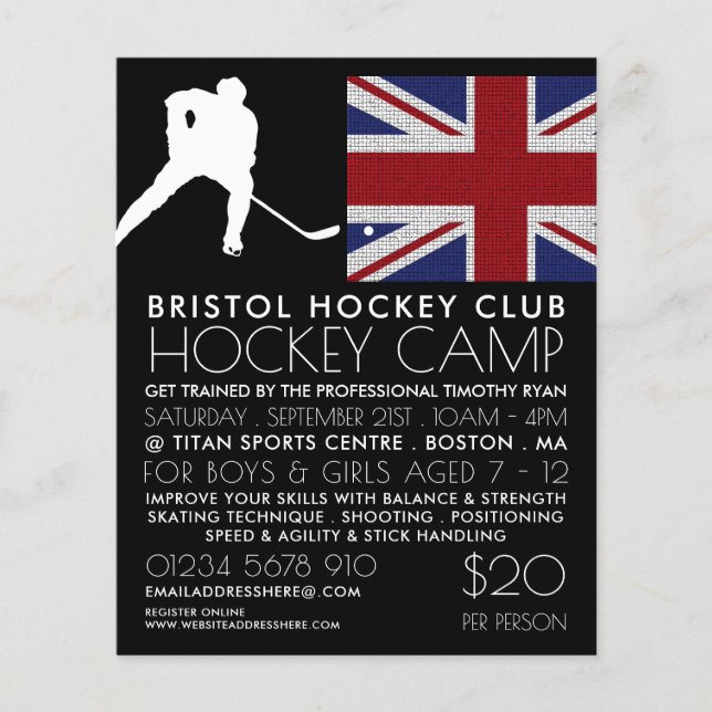 British Flag, Hockey Player, Camp Advertising Flyer (Front)