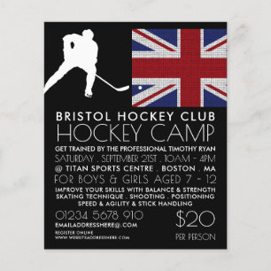 British Flag, Hockey Player, Camp Advertising Flyer