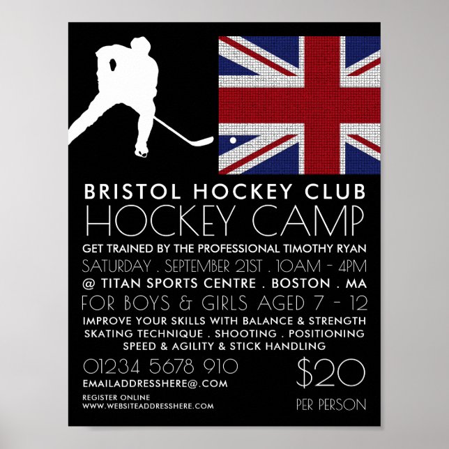 British Flag, Hockey Player, Camp Advertising Poster (Front)