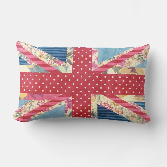 British Flag Quilt | Shabby Chic Lumbar Cushion (Front)