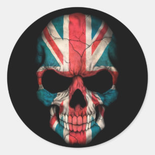 British Flag Skull on Black Classic Round Sticker