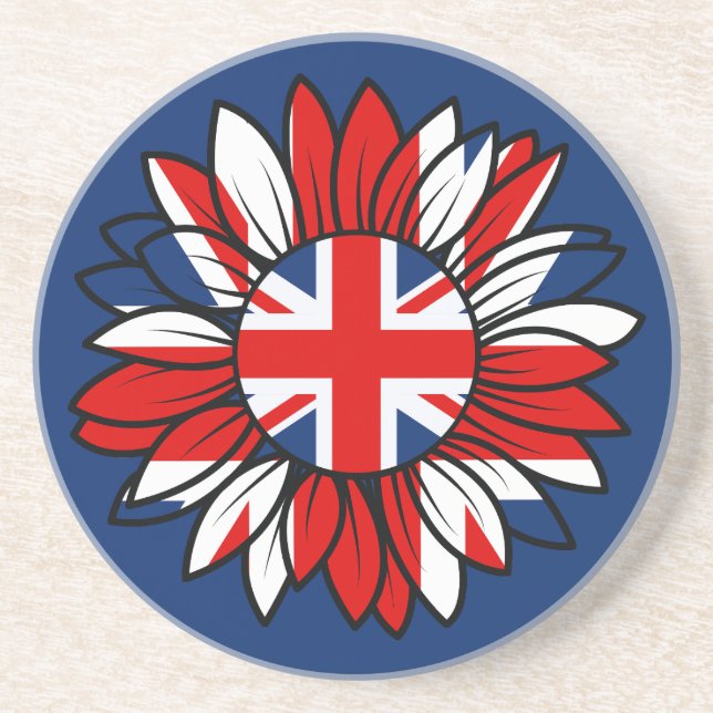 British Flag Sunflower Design Coaster  (Front)