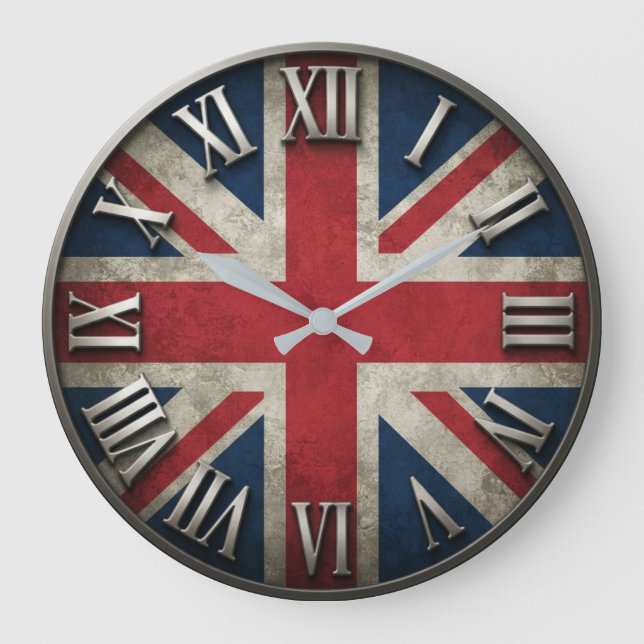 British Flag Union Jack Vintage  Large Clock (Front)