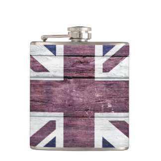 British Flag Vintage Wood Hip Flask