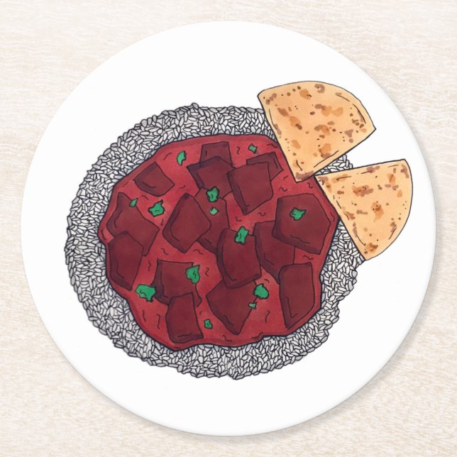 British Food Indian Takeaway Chicken Tikka Masala Round Paper Coaster (Front)