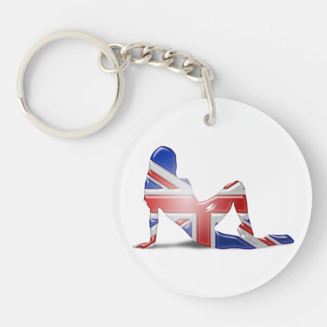 British Girl Silhouette Flag Key Ring (Front)