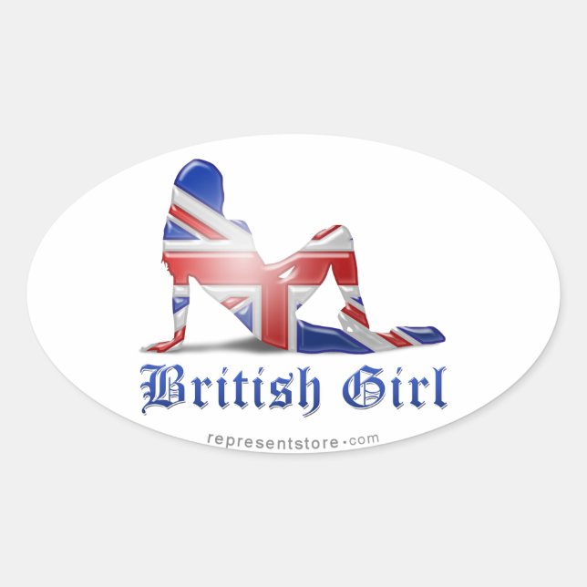 British Girl Silhouette Flag Oval Sticker (Front)