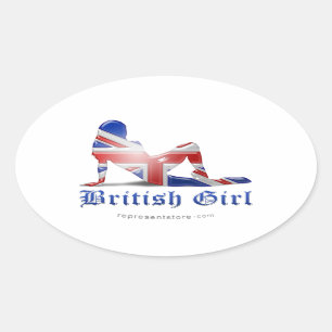 British Girl Silhouette Flag Oval Sticker