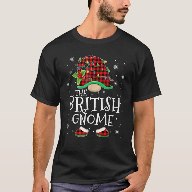 British Gnome Red Plaid Matching Family Christmas  T-Shirt (Front)