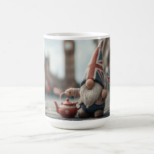 British Gnome with Union Jack Hat and Teapot Coffee Mug