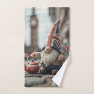 British Gnome with Union Jack Hat and Teapot Hand Towel