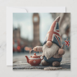 British Gnome with Union Jack Hat and Teapot  Holiday Card