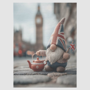 British Gnome with Union Jack Hat and Teapot Tissue Paper