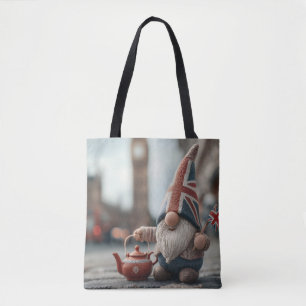 British Gnome with Union Jack Hat and Teapot  Tote Bag