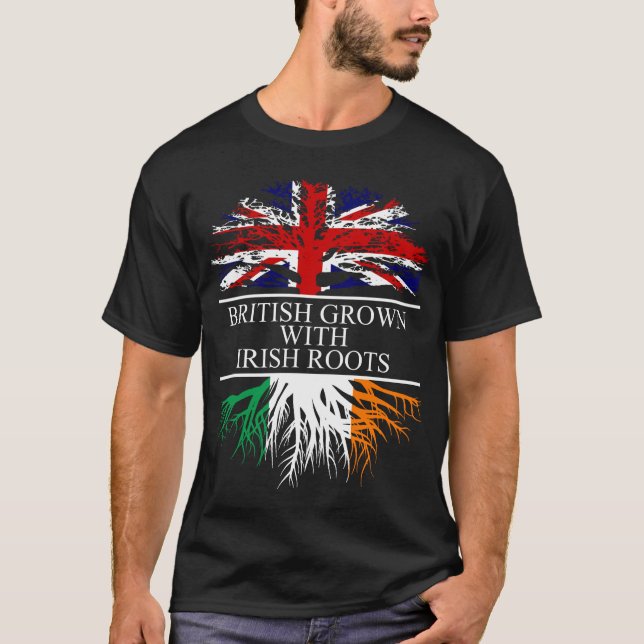 British grown with irish roots ireland flag T-Shirt (Front)