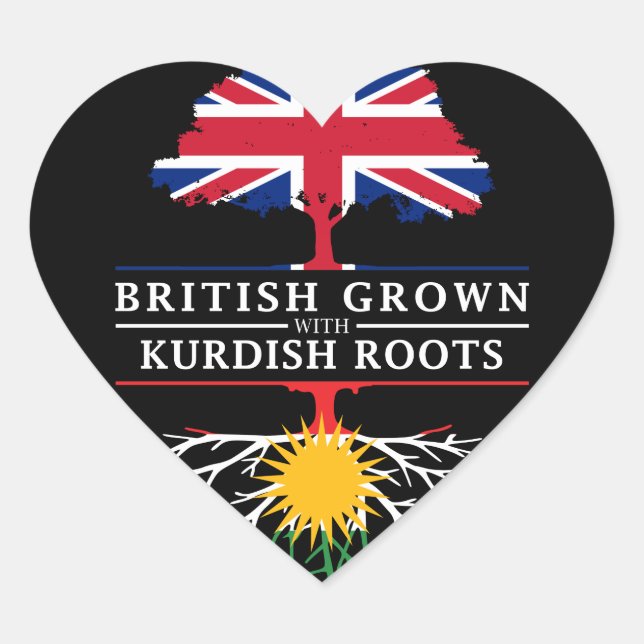 British Grown with Kurdish Roots   Kurdistan Heart Sticker (Front)