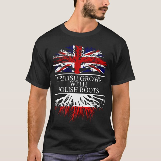 British grown with polish root poland flag T-Shirt (Front)