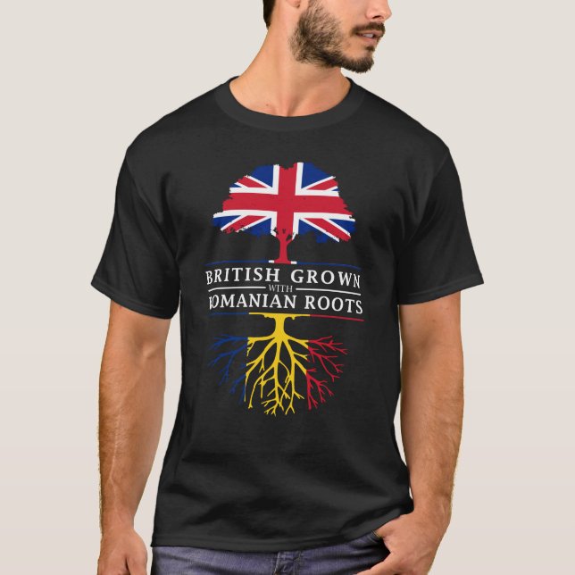 British Grown with Romanian Roots   Romania Design T-Shirt (Front)