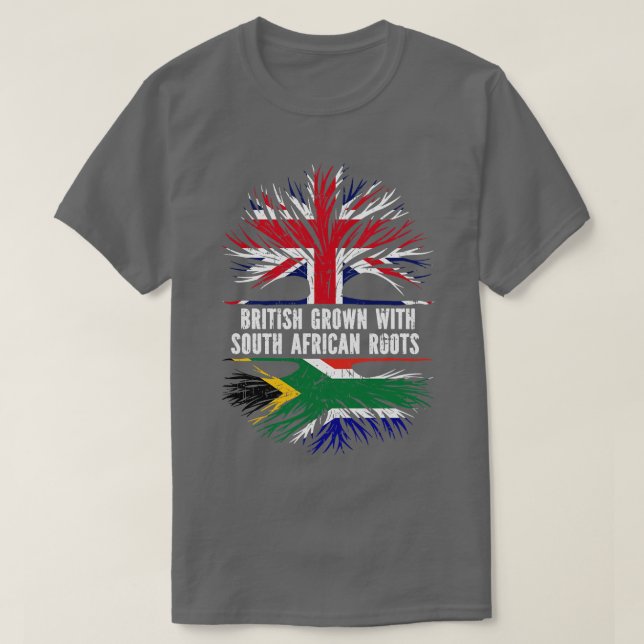 British Grown with South African Roots UK Flag Eng T-Shirt (Design Front)