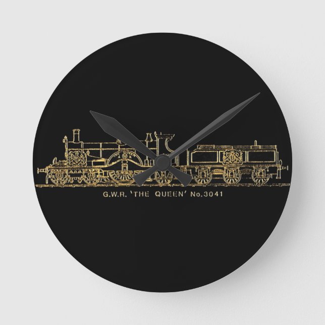 British GWR Steam Train,"The Queen",3041, Black Round Clock (Front)