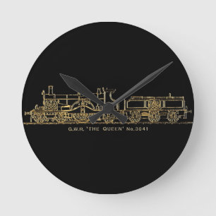 British GWR Steam Train,"The Queen",3041, Black Round Clock