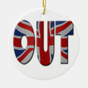 British In/Out EU referendum. OUT with Union Jack Ceramic Tree Decoration